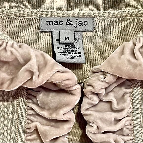 Mac & Jac Cream Silk Blend Dusty Pink Velvet Ruffled Collar Knit Cardigan M - Picture 3 of 7